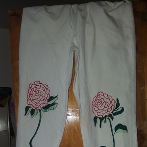 White custom painted painted flower pants